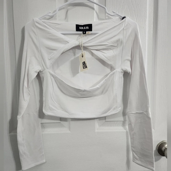 NWT Ser.o.ya white Ellis Top stretch minimalist Coquette girl cut out size large - Picture 3 of 11
